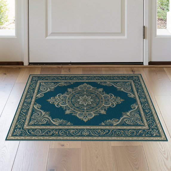 ODIKA 2'x3' Washable Throw Rug Traditional Oriental Symmetrical Design Transitional Decor for Hallway, Study Room, Non-Slip Low Profile, Flatwoven