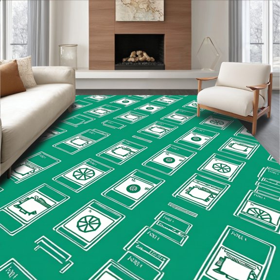 ODIKA 2x3 Machine Washable Non-Slip Area Rug, Abstract Anime Inspired Banknote Motif with Modern Graphic Touches High Traffic Rug, Green, 719744