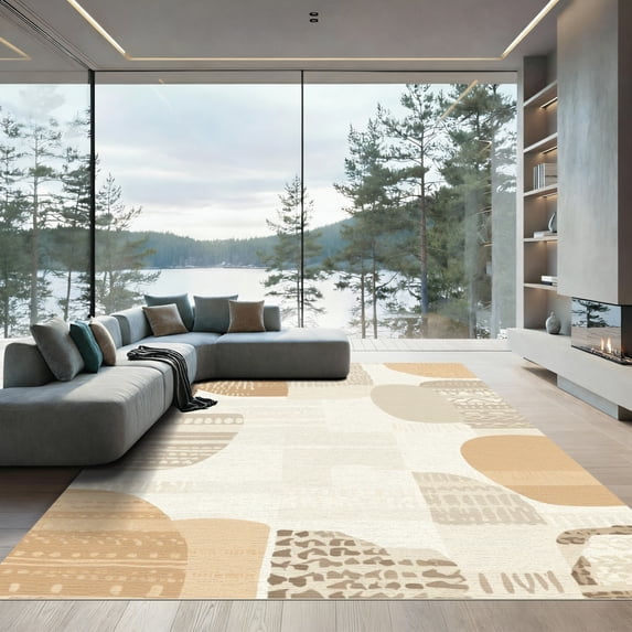 ODIKA 2'x3' Machine Washable Non-Slip Area Rug, Abstract Beige High Traffic Rug, Beige, 1058163