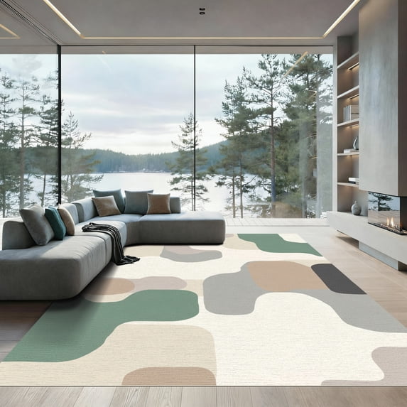 ODIKA 2'x3' Machine Washable Non-Slip Area Rug, Abstract Beige High Traffic Rug, Beige, 1058247
