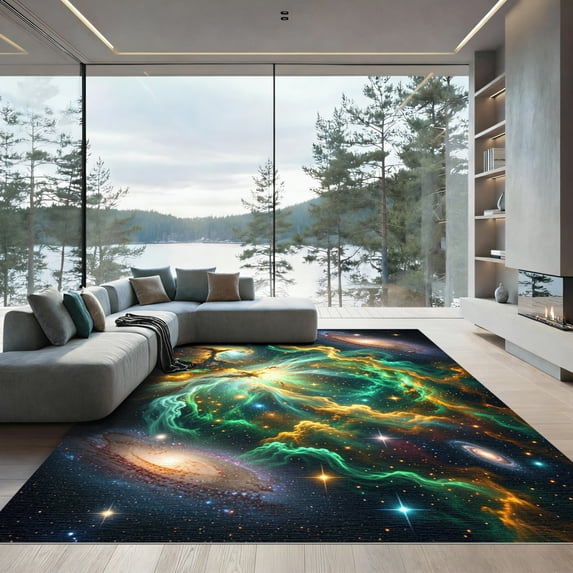 ODIKA 2'x3' Machine Washable Non-Slip Area Rug, Abstract Black High Traffic Rug, Black, 1004267