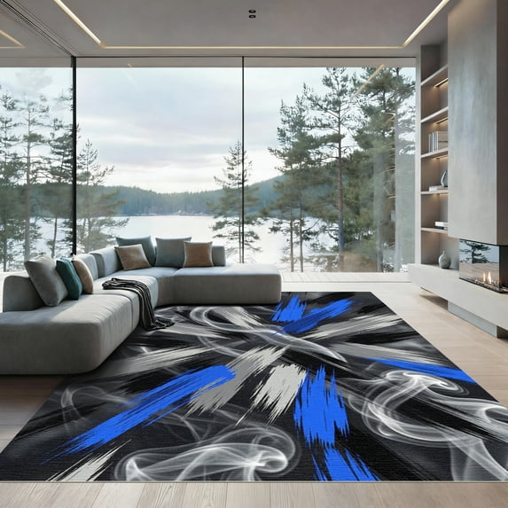 ODIKA 2'x3' Machine Washable Non-Slip Area Rug, Abstract Black High Traffic Rug, Black, 956059