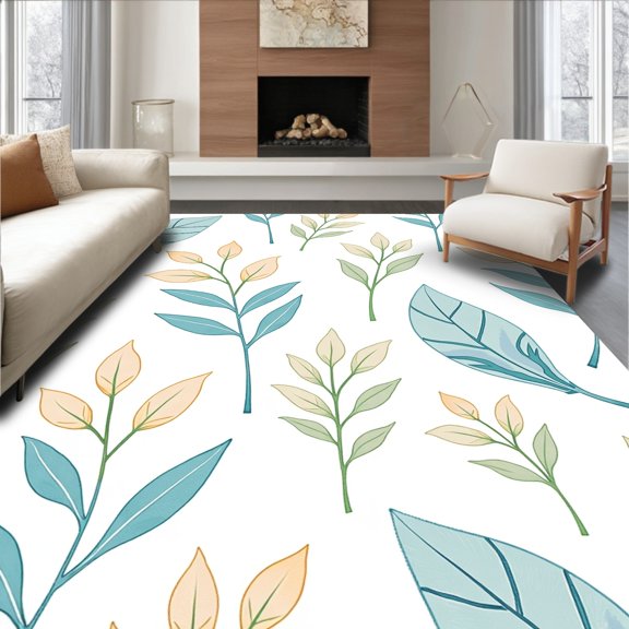 ODIKA 2x3 Machine Washable Non-Slip Area Rug, Abstract Botanical Motif with Watercolor Gradient Effect High Traffic Rug, Blue, 496678