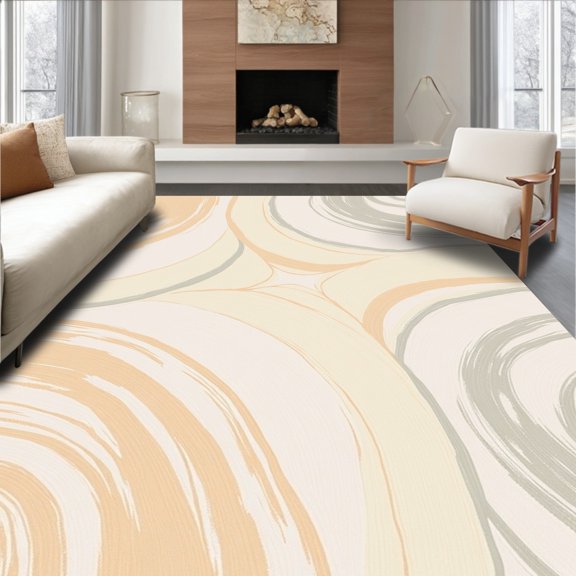 ODIKA 2x3 Machine Washable Non-Slip Area Rug, Abstract Brush Stroke Canvas Modern Artistic High Traffic Rug, Beige, 478992