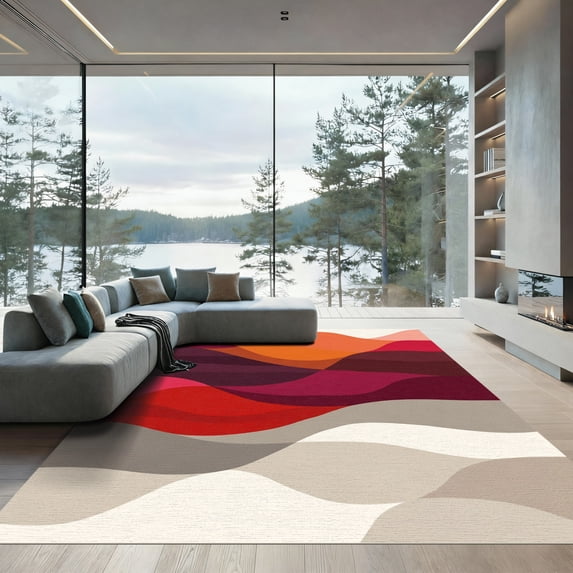 ODIKA 2'x3' Machine Washable Non-Slip Area Rug, Abstract Burnt Orange High Traffic Rug, Orange, 1097564