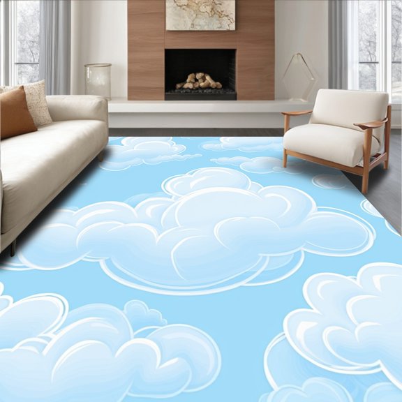 ODIKA 2x3 Machine Washable Non-Slip Area Rug, Abstract Cloud Formation Sky Inspired Artistic Floor High Traffic Rug, Blue, 447892