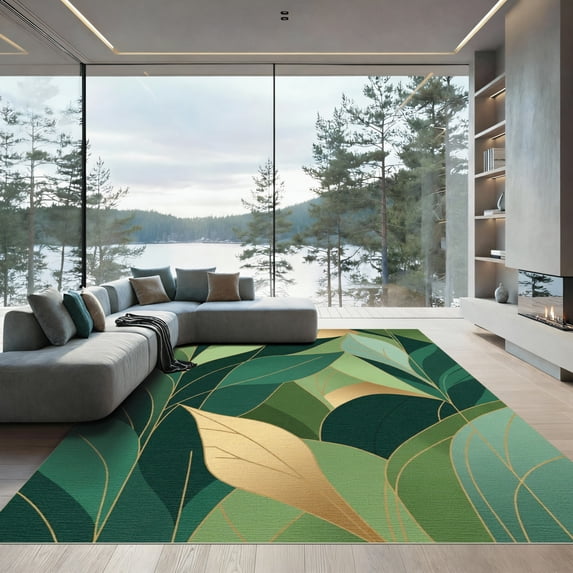 ODIKA 2'x3' Machine Washable Non-Slip Area Rug, Abstract Dark Green High Traffic Rug, Green, 1068859