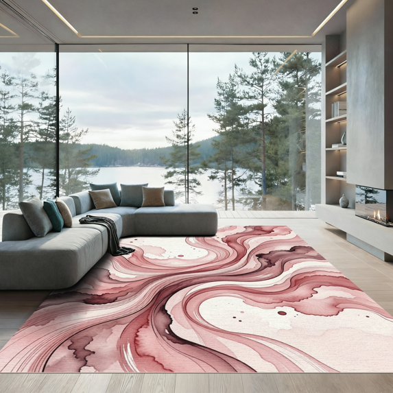 ODIKA 2'x3' Machine Washable Non-Slip Area Rug, Abstract Dusty Rose High Traffic Rug, Pink, 1003930