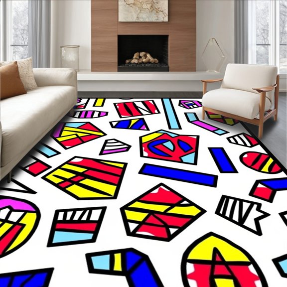 ODIKA 2x3 Machine Washable Non-Slip Area Rug, Abstract Feline Faces with Bold Stripes and Color Blocks High Traffic Rug, Red, 726725