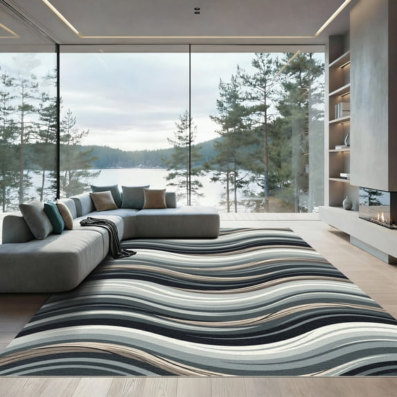 ODIKA 2'x3' Machine Washable Non-Slip Area Rug, Abstract Gray High Traffic Rug, Gray, 1118140