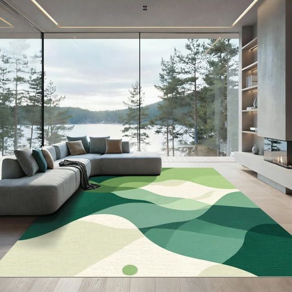 ODIKA 2'x3' Machine Washable Non-Slip Area Rug, Abstract Green High Traffic Rug, Green, 1069038