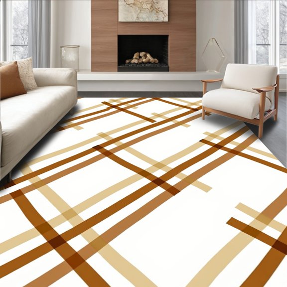ODIKA 2x3 Machine Washable Non-Slip Area Rug, Abstract Interlocking Chevron in Neutral Palette High Traffic Rug, Brown, 352032