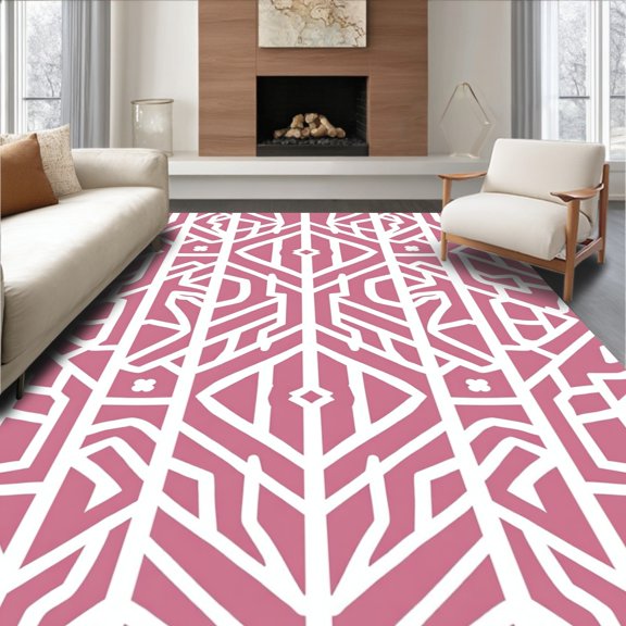 ODIKA 2'x3' Machine Washable Non-Slip Area Rug, Abstract Lattice Network with Art Inspired Angular Detailing High Traffic Rug, Pink, 342675