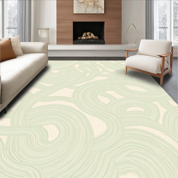 ODIKA 2x3 Machine Washable Non-Slip Area Rug, Abstract Leafy Whirlwind with Brushstroke Motifs High Traffic Rug, Mint, 499521