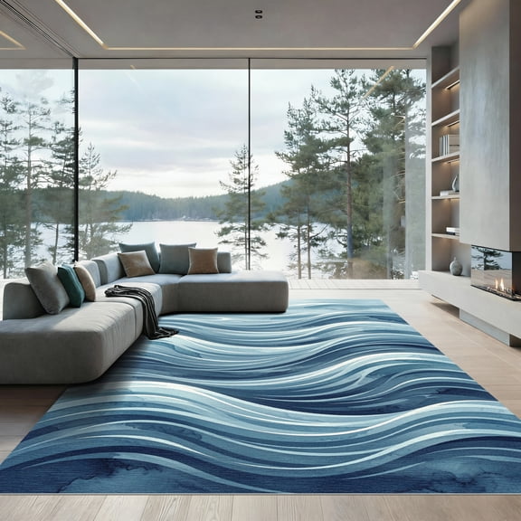 ODIKA 2'x3' Machine Washable Non-Slip Area Rug, Abstract Light Blue High Traffic Rug, Blue, 1015098