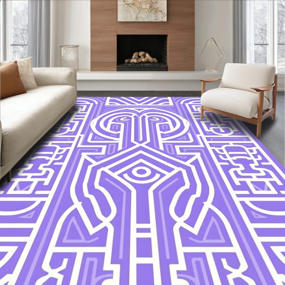 ODIKA 2x3 Machine Washable Non-Slip Area Rug, Abstract Maze Motif with Interlocking Labyrinthine Pathways High Traffic Rug, Purple, 459853