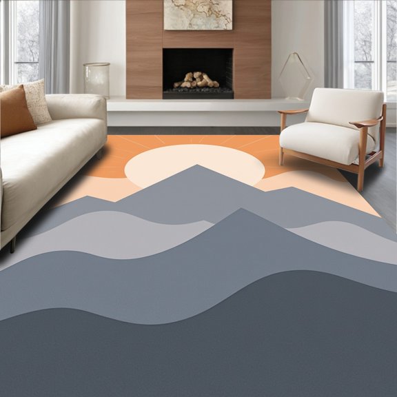 ODIKA 2x3 Machine Washable Non-Slip Area Rug, Abstract Mountain Featuring Sunrise Over Peaks High Traffic Rug, Orange, 451904