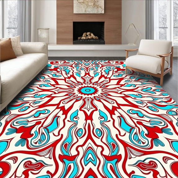 ODIKA 2'x3' Machine Washable Non-Slip Area Rug, Abstract Paisley Swirl Design Easy Clean Backing High Traffic Rug, Red, 486302