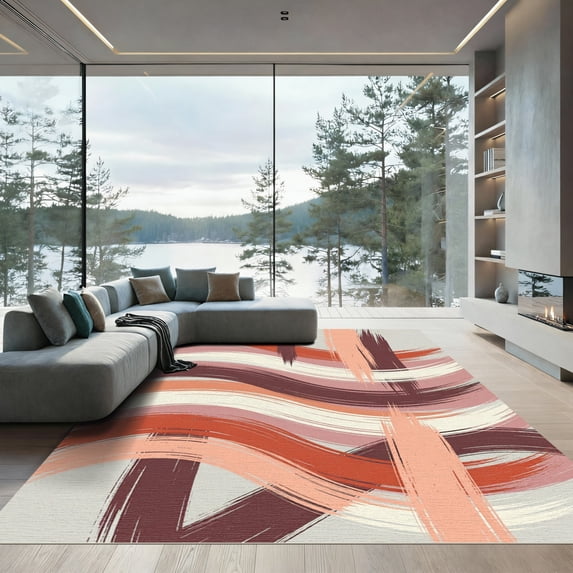ODIKA 2'x3' Machine Washable Non-Slip Area Rug, Abstract Peach High Traffic Rug, Pink, 1173447