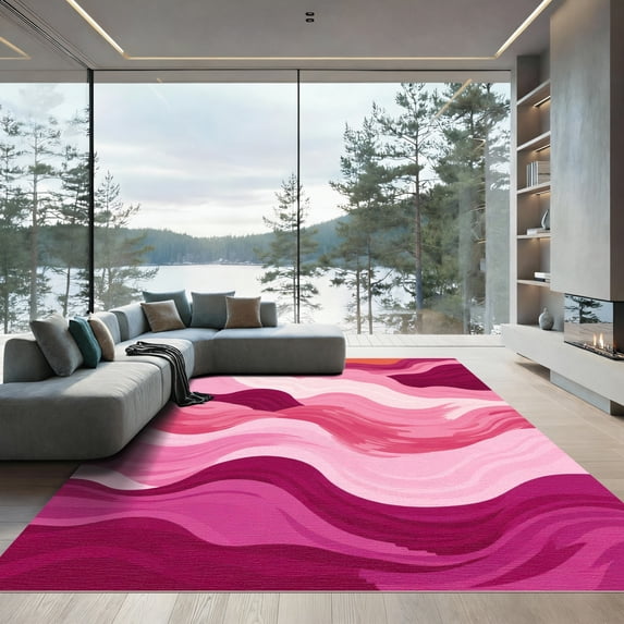 ODIKA 2'x3' Machine Washable Non-Slip Area Rug, Abstract Pink High Traffic Rug, Pink, 1049751