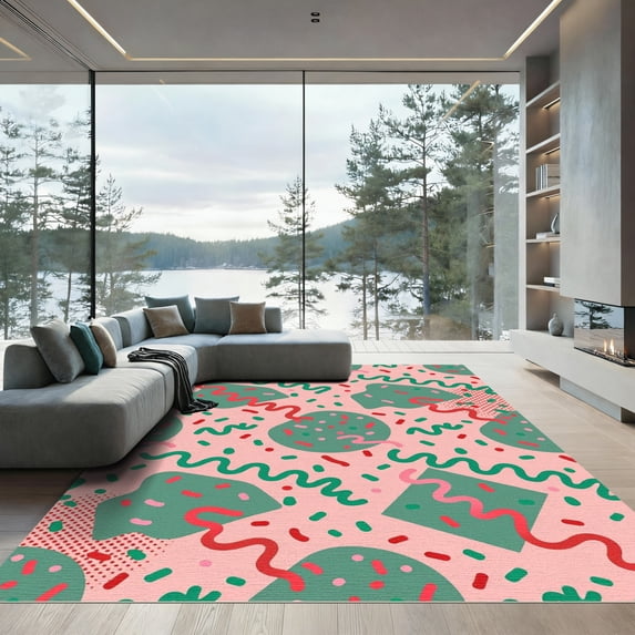 ODIKA 2'x3' Machine Washable Non-Slip Area Rug, Abstract Pink High Traffic Rug, Pink, 1173883
