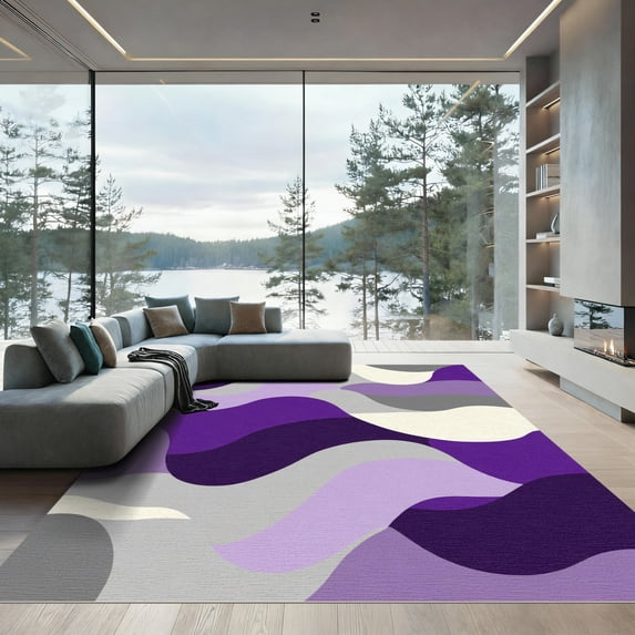 ODIKA 2'x3' Machine Washable Non-Slip Area Rug, Abstract Purple High Traffic Rug, Purple, 1096807