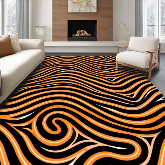 ODIKA 2x3 Machine Washable Non-Slip Area Rug, Abstract Ripple Wave Contemporary Accent High Traffic Rug, Black, 527373