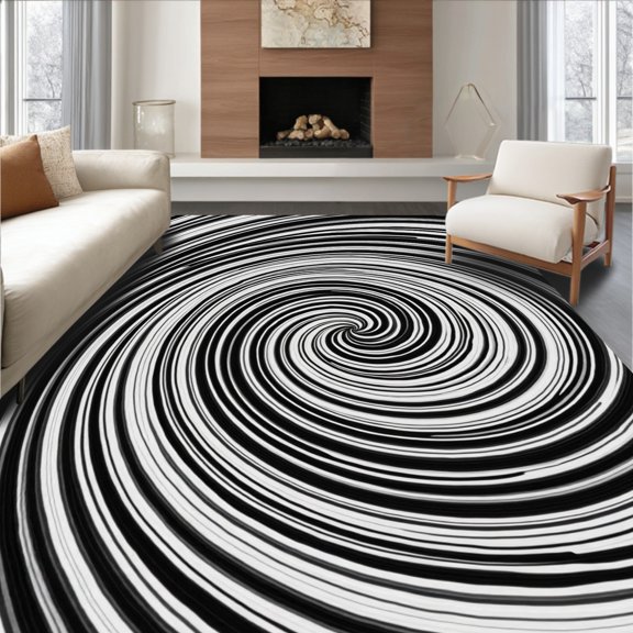 ODIKA 2x3 Machine Washable Non-Slip Area Rug, Abstract Swirl Vortex Design Anti Slip Indoor Throw High Traffic Rug, Black, 465403