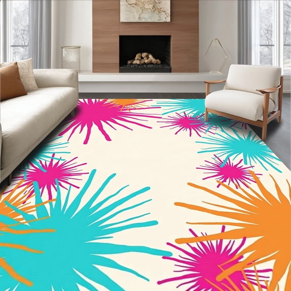 ODIKA 2'x3' Machine Washable Non-Slip Area Rug, Abstract Watercolor Burst with Dynamic Swirl High Traffic Rug, Pink, 660121