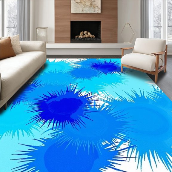 ODIKA 2'x3' Machine Washable Non-Slip Area Rug, Abstract Watercolor Splash Mediterranean Artistic Luxury Elegant Design High Traffic Rug, Blue, 498672