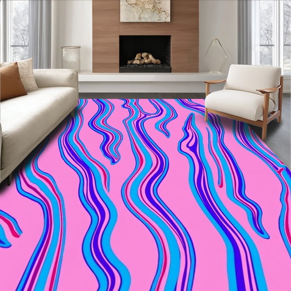 ODIKA 2x3 Machine Washable Non-Slip Area Rug, Abstract Waterfall Cascade Artistic Flowing Wavy Minimalist Design High Traffic Rug, Pink, 500597