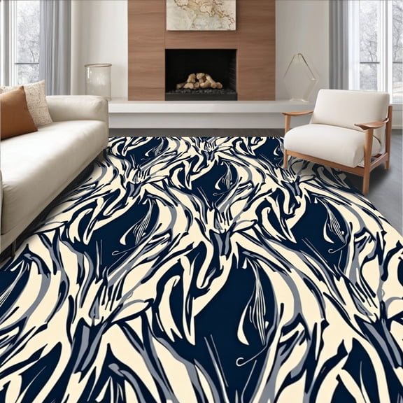 ODIKA 2x3 Machine Washable Non-Slip Area Rug, Abstract Waterfall Cascade Artistry High Traffic Rug, Ivory, 373198