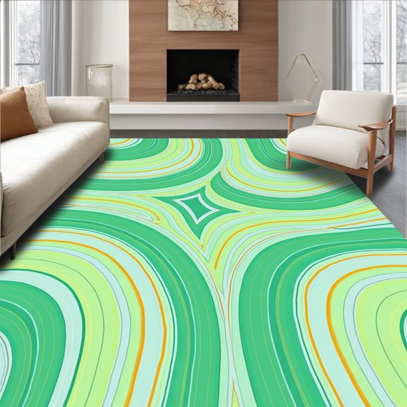ODIKA 2x3 Machine Washable Non-Slip Area Rug, Abstract Wave Flow Featuring Layered Curves and Fluid Contours High Traffic Rug, Green, 381639