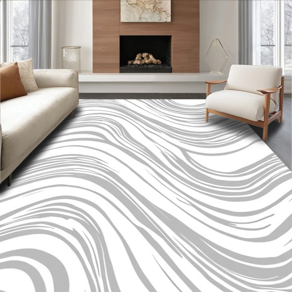 ODIKA 2x3 Machine Washable Non-Slip Area Rug, Abstract Wave Motif Featuring Smooth Flowing Curves and Balanced Symmetry High Traffic Rug, Gray, 386504