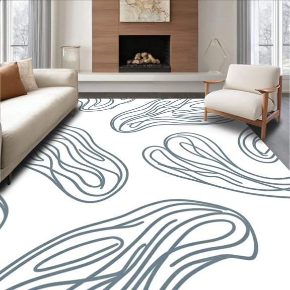 ODIKA 2x3 Machine Washable Non-Slip Area Rug, Abstract Waveform with Fluid Strokes and Art Influence High Traffic Rug, Gray, 701385