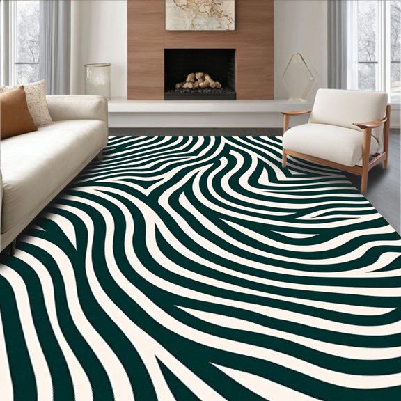 ODIKA 2x3 Machine Washable Non-Slip Area Rug, Abstract Waves Labyrinth Curved Lines Gentle Sophisticated Trendy High Traffic Rug, Green, 581972