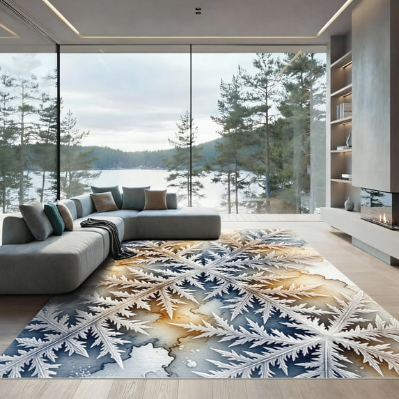 ODIKA 2'x3' Machine Washable Non-Slip Area Rug, Abstract White High Traffic Rug, Blue, 981471