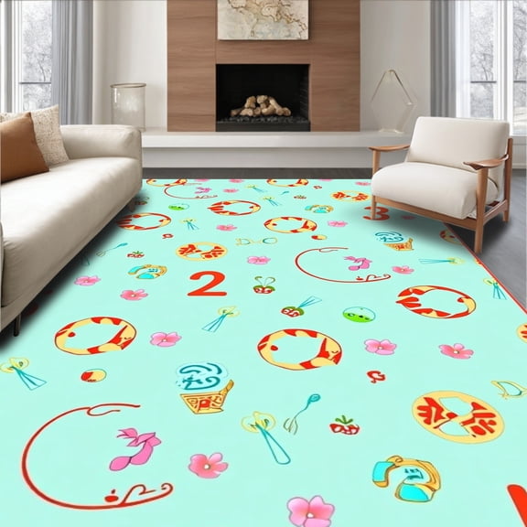 ODIKA 2x3 Machine Washable Non-Slip Area Rug, Academic Enrichment Slip Resistant Nursery Crawl Space Playful High Traffic Rug, Turquoise, 691681