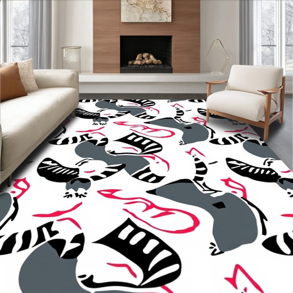 ODIKA 2'x3' Machine Washable Non-Slip Area Rug, Acrobatic Lemur Ring Tailed Playmat with Island Themes High Traffic Rug, White, 720805