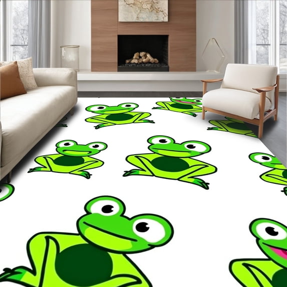 ODIKA 2'x3' Machine Washable Non-Slip Area Rug, Adorable Amphibian Latch Hook Kit DIY Needlework Project High Traffic Rug, White, 619515