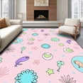 thumbnail image 1 of ODIKA 2'x3' Machine Washable Non-Slip Area Rug, Adorable Sea Creatures Featuring Marine Animals High Traffic Rug with Pad, Pink, 723999, 1 of 8