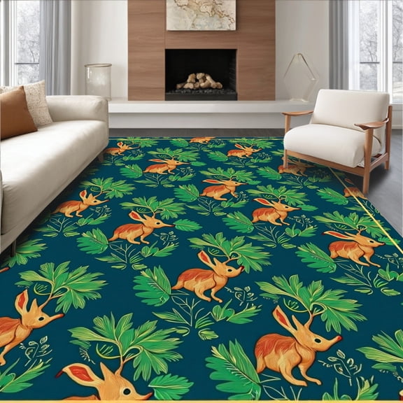 ODIKA 2x3 Machine Washable Non-Slip Area Rug, Adventure Trail with Mountain Wildlife and Leafy Green Accents High Traffic Rug, Green, 685736