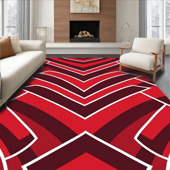 ODIKA 2x3 Machine Washable Non-Slip Area Rug, Airport Terminal Chevron Stripe Ceremonial Pathway High Traffic Rug, Red, 603531