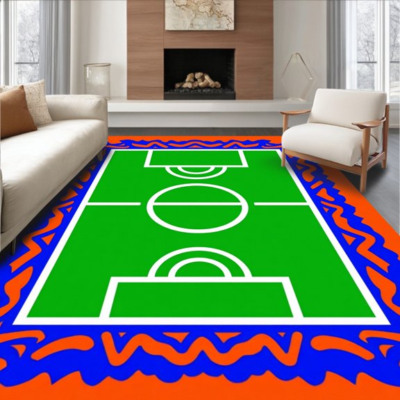 ODIKA 2x3 Machine Washable Non-Slip Area Rug, All Football Field Graphic with Chevron Borders High Traffic Rug, Green, 675702