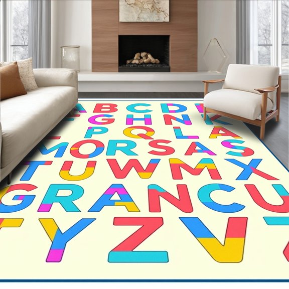 ODIKA 2x3 Machine Washable Non-Slip Area Rug, Alphabet Criss Cross Applesauce Educational Learning Spots High Traffic Rug, Red, 690481