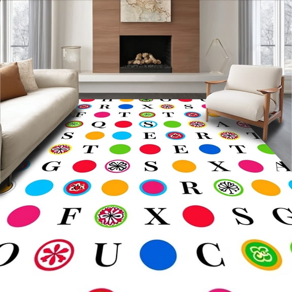 ODIKA 2x3 Machine Washable Non-Slip Area Rug, Alphabet Learning Dots Educational Classroom Seating Markers High Traffic Rug, Red, 687861