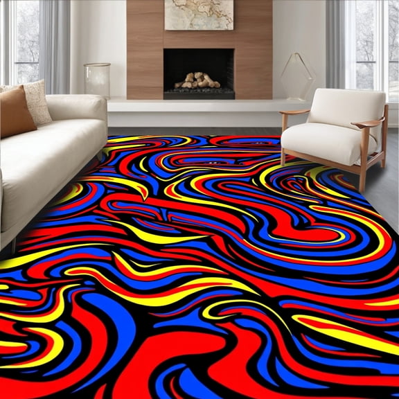 ODIKA 2x3 Machine Washable Non-Slip Area Rug, Anime Racing Circuit Decorative With Dynamic Vehicle Track Motif High Traffic Rug, Red, 700599