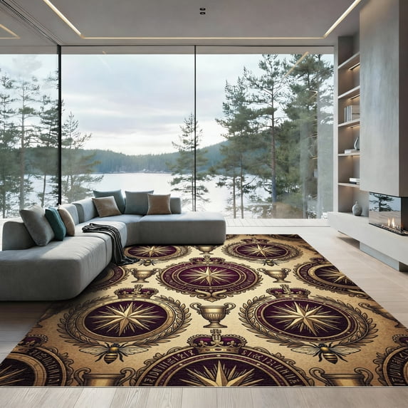 ODIKA 2'x3' Machine Washable Non-Slip Area Rug, Antique Beige High Traffic Rug, Gold, 941438