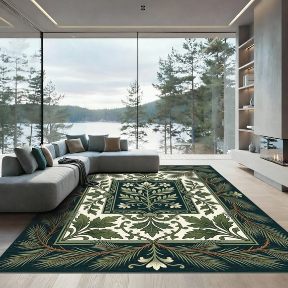 ODIKA 2'x3' Machine Washable Non-Slip Area Rug, Antique Dark Green High Traffic Rug, Green, 957168