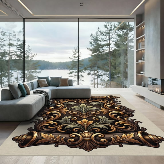 ODIKA 2'x3' Machine Washable Non-Slip Area Rug, Antique Gold High Traffic Rug, Gold, 1257101